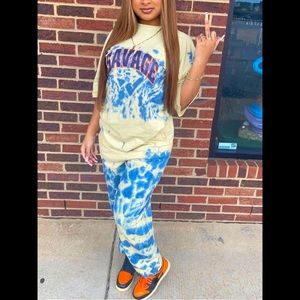SAVAGE Tie Dye Half Sleeves T-Shirt & SAVAGE Across The Buttocks Joggers Outfit